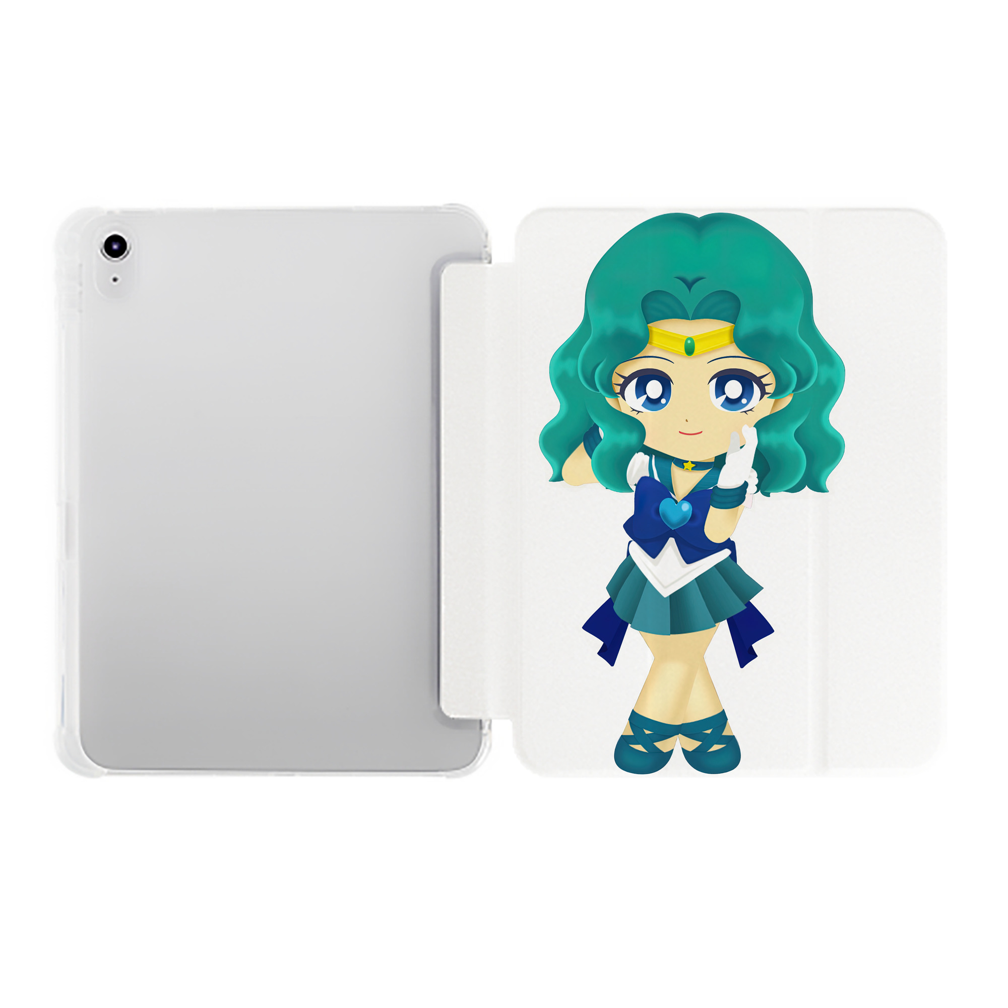 （画像用） 美少女戦士セーラームーン 海王 みちる（かいおう みちる） Sailor Moon Kaiou Michiru IPad ケース ペン収納付き 三つ折りスタンド PUレザー×シリコン 対応機種9.5/10.5/10.9インチ